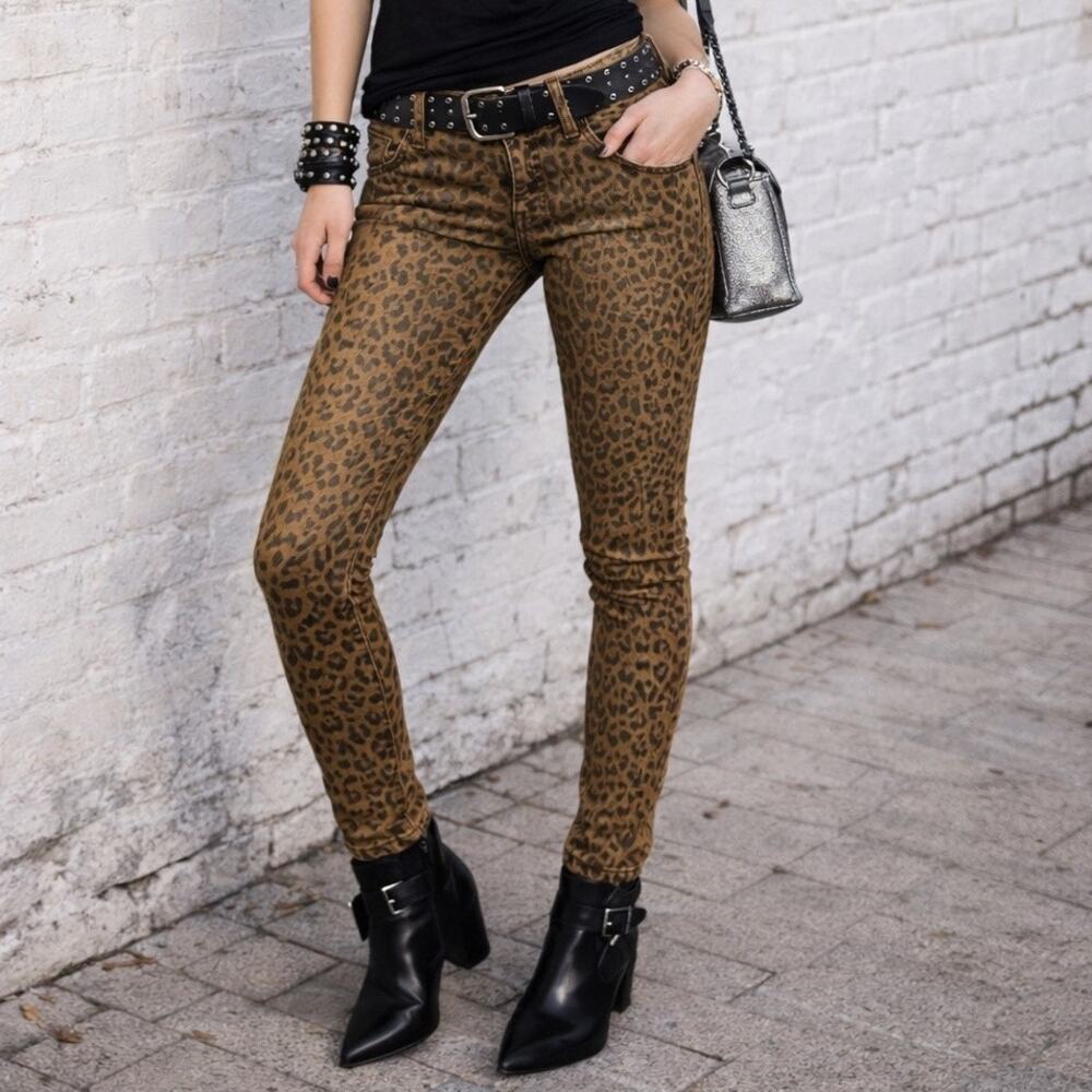 Current Elliott The Stiletto Jeans Leopard  0/25 Low Rise Indie Sleaze